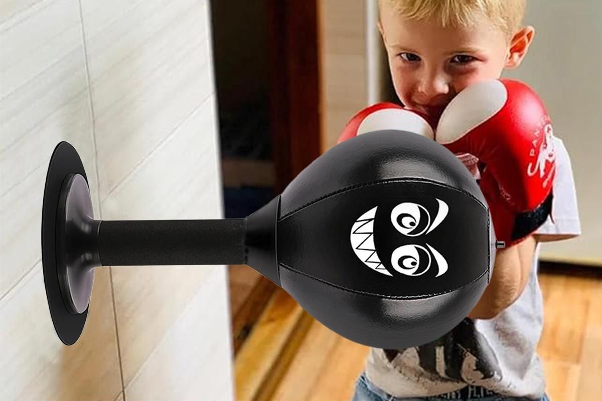 Desk Punching Bag Desktop Toy with Strong Suction Cup Fun Punch Desktop Game-Black