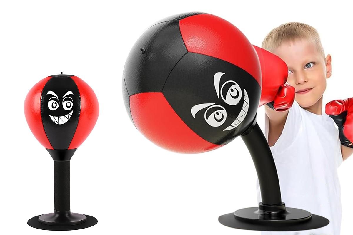 Desk Punching Bag Desktop Toy with Strong Suction Cup Fun Punch Desktop Game-Red