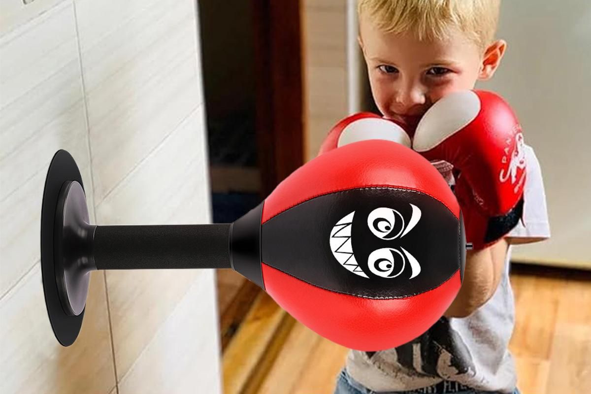 Desk Punching Bag Desktop Toy with Strong Suction Cup Fun Punch Desktop Game-Red