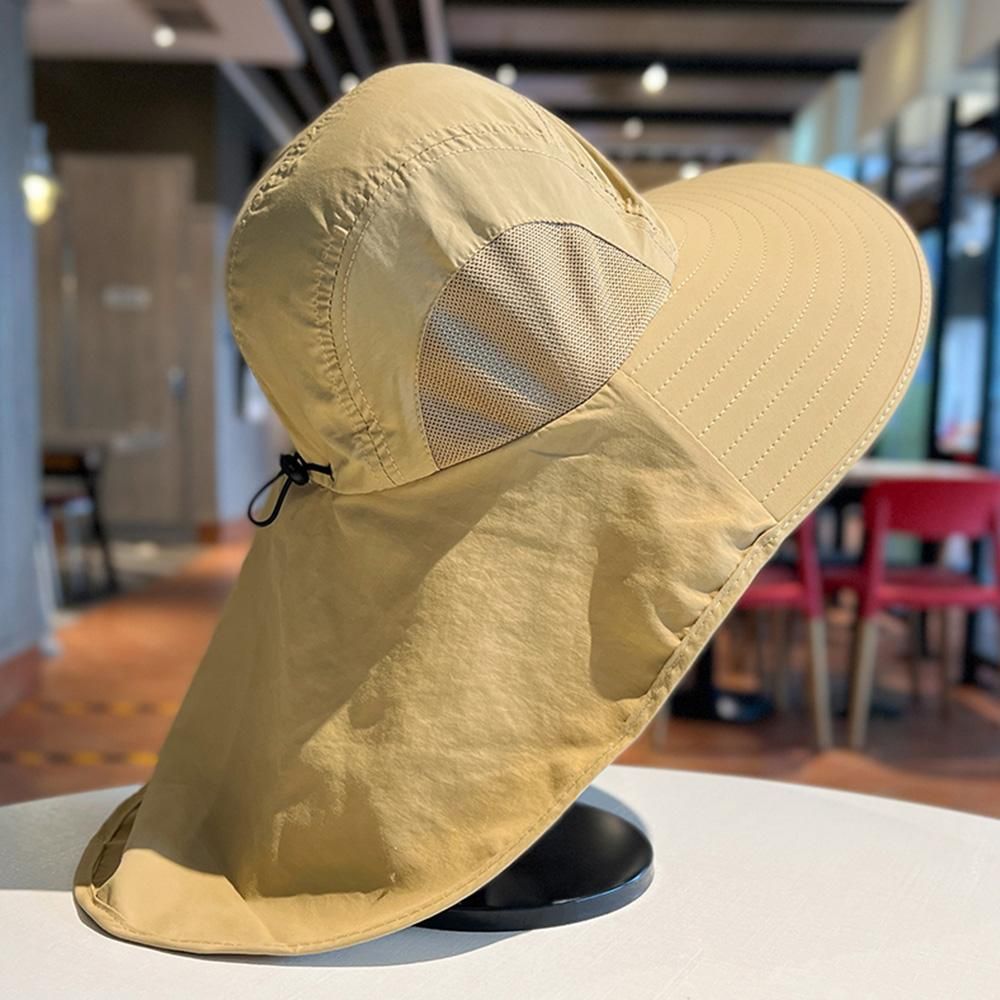 Sun Hats for Men Women Fishing Hat Breathable Wide Brim Bucket Hats with Neck Flap - Khaki