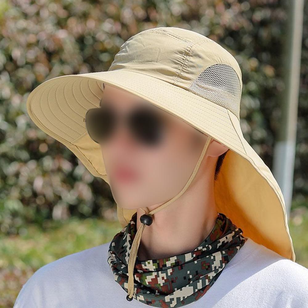 Sun Hats for Men Women Fishing Hat Breathable Wide Brim Bucket Hats with Neck Flap - Khaki