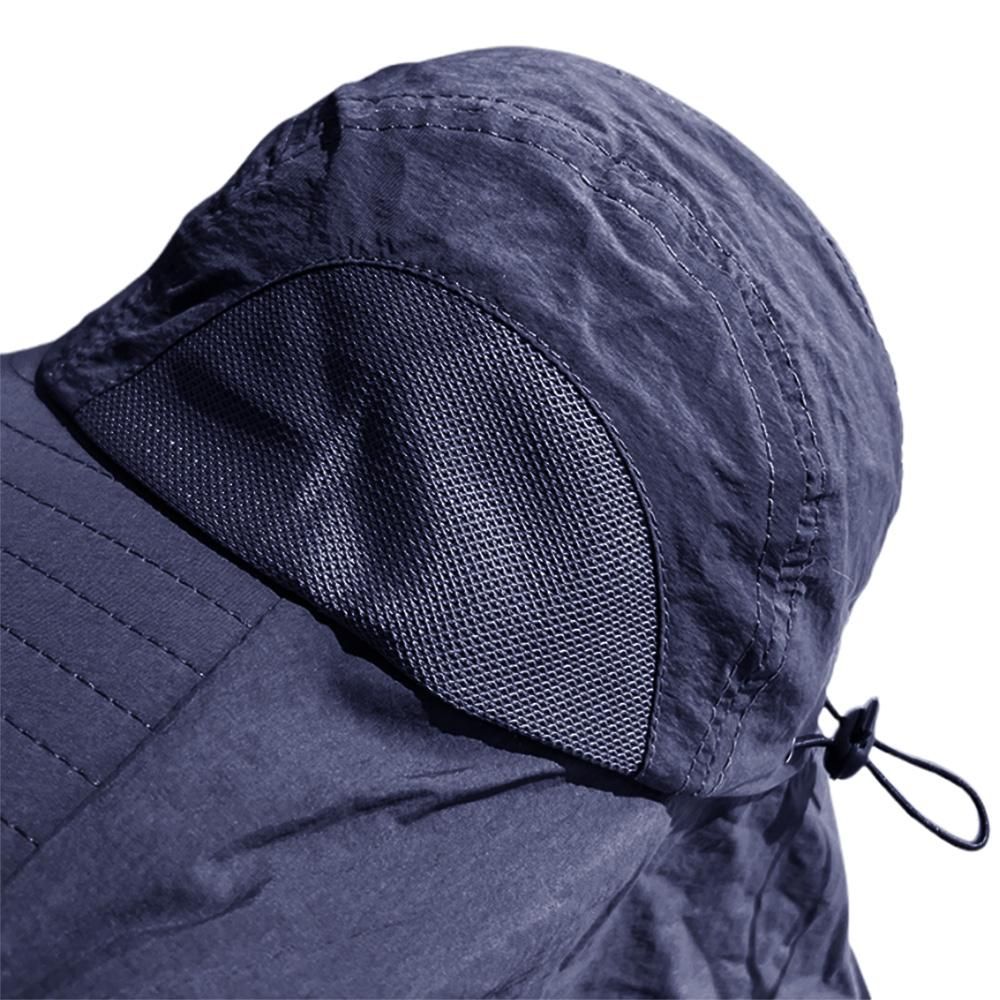 Sun Hats for Men Women Fishing Hat Breathable Wide Brim Bucket Hats with Neck Flap - Navy Blue