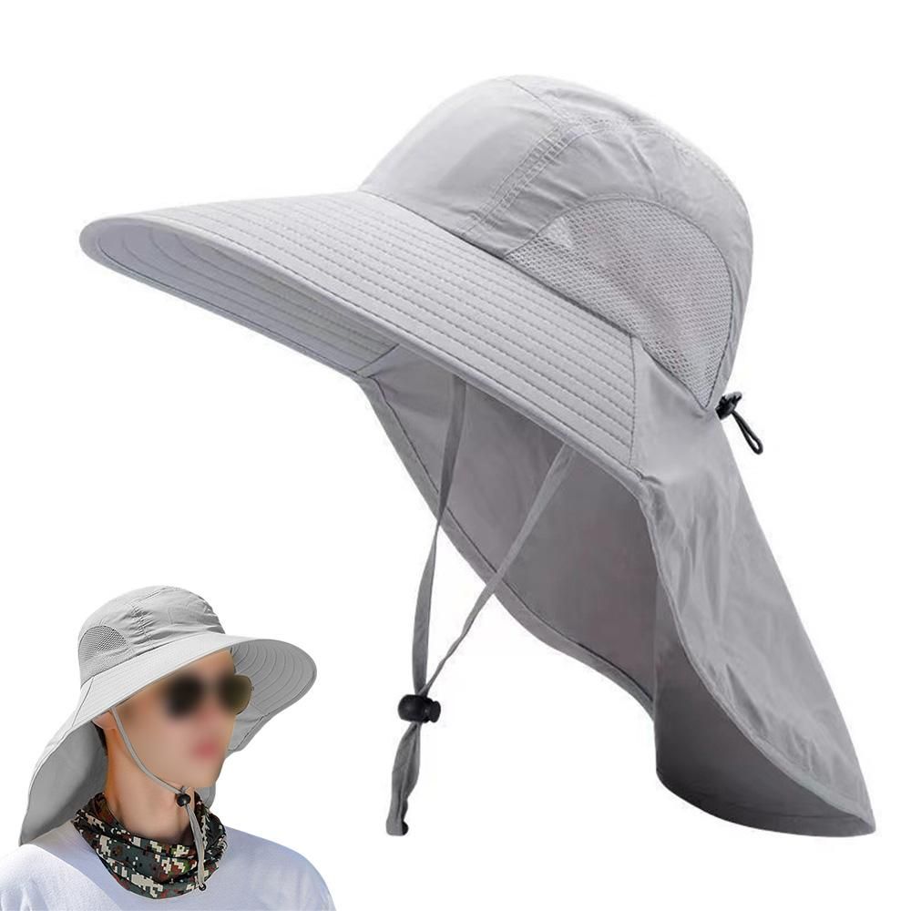 Sun Hats for Men Women Fishing Hat Breathable Wide Brim Bucket Hats with Neck Flap - Navy Blue