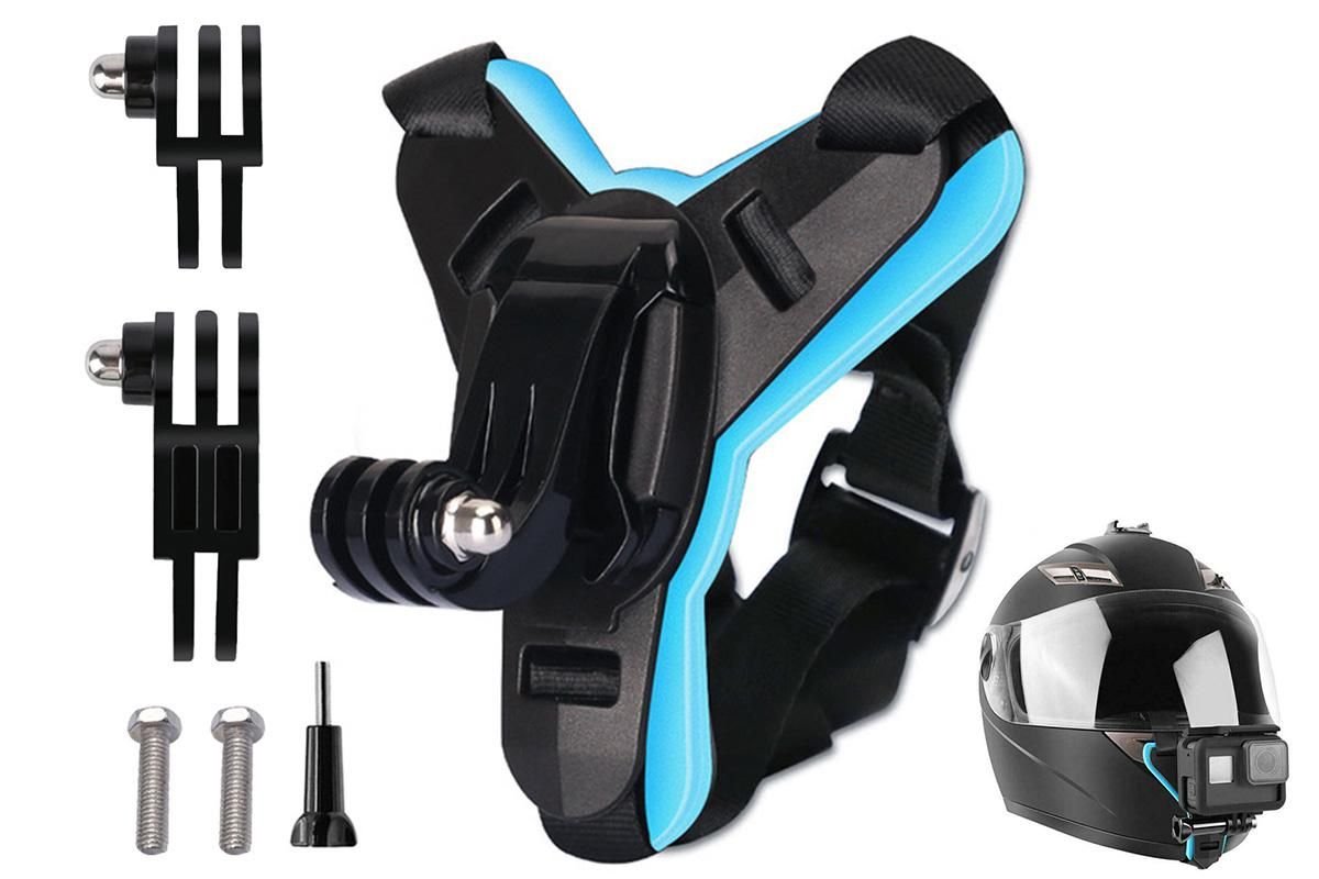 Motorcycle Helmet Chin Mount for Action Camera Quick Release Shockproof - Blue
