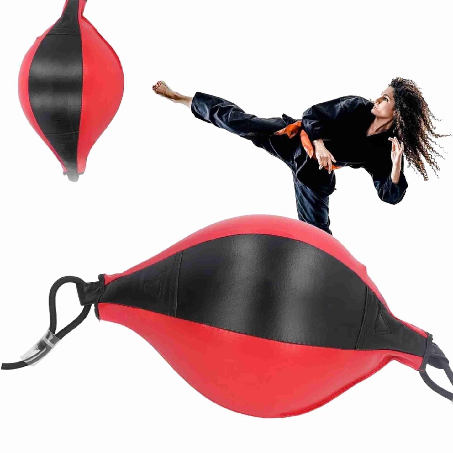 Speed Ball Boxing Floor to Ceiling PU Double End Punching Training Bag Black Red