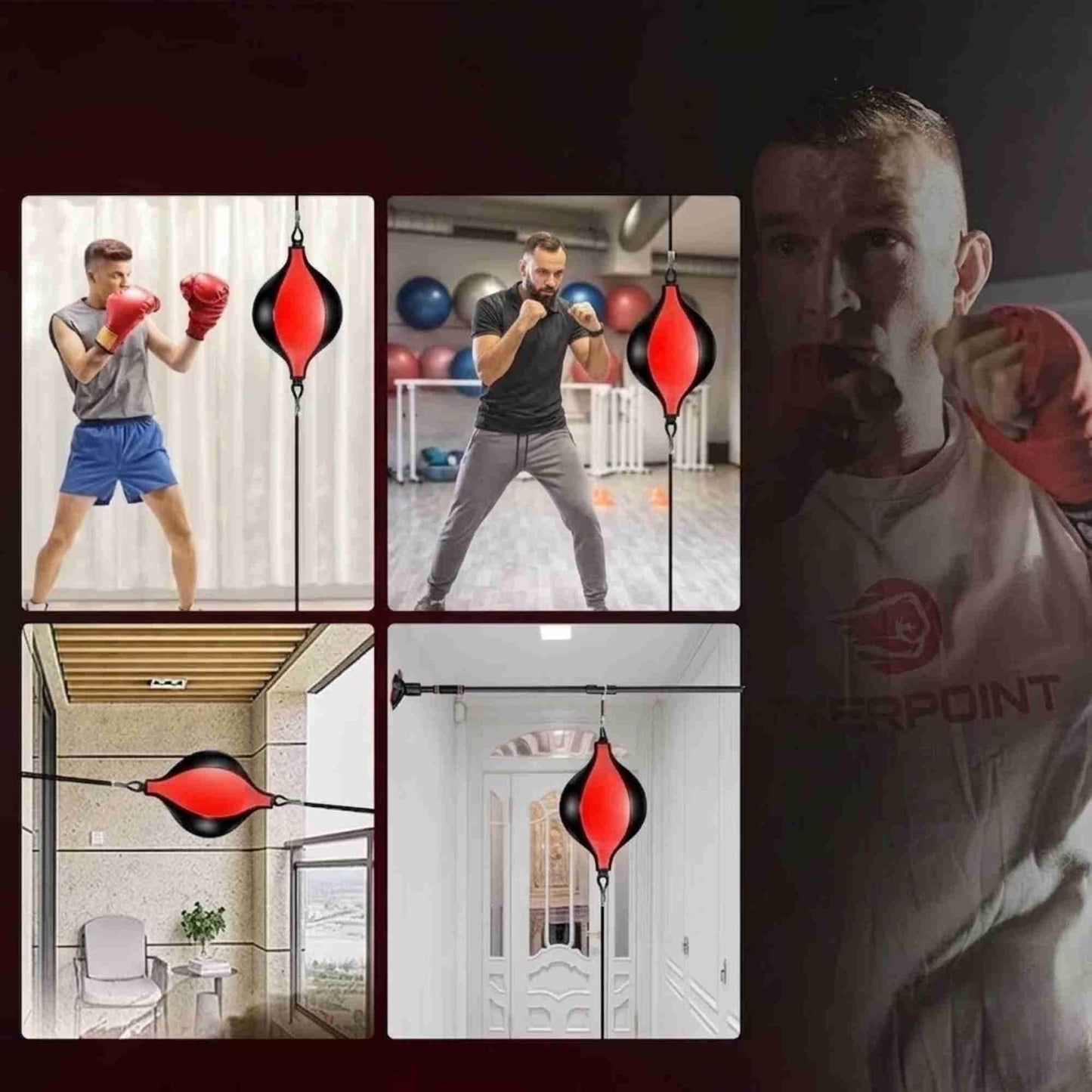 Speed Ball Boxing Floor to Ceiling PU Double End Punching Training Bag Black Red