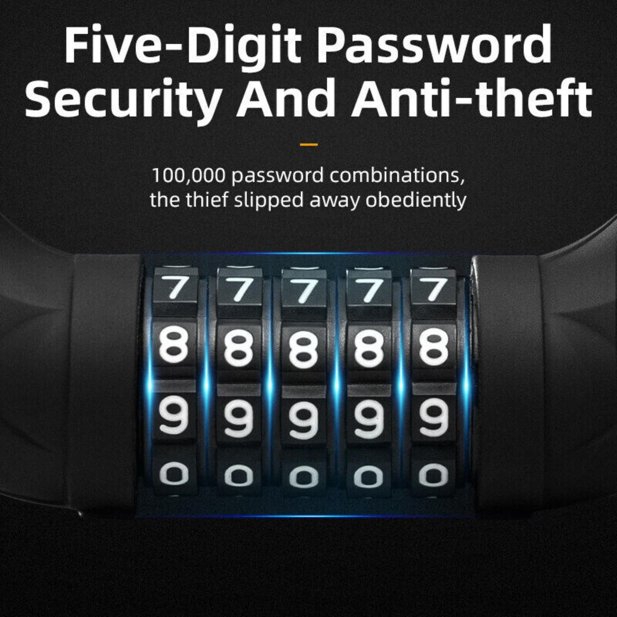 5-Digit Combination Password Lock Bicycle Combination Cable Lock Steel Cable Lock Chain Portable
