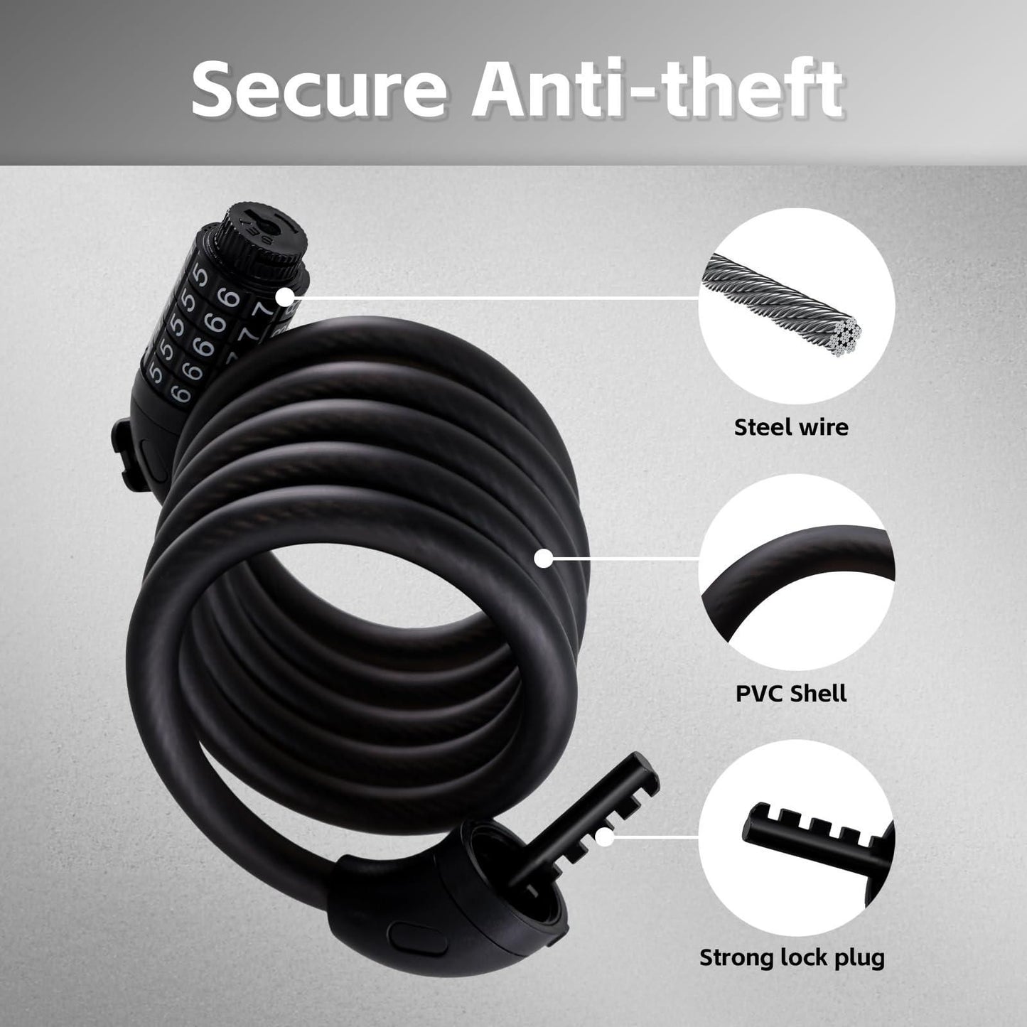 5-Digit Combination Password Lock Bicycle Combination Cable Lock Steel Cable Lock Chain Portable
