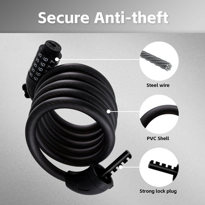 5-Digit Combination Password Lock Bicycle Combination Cable Lock Steel Cable Lock Chain Portable