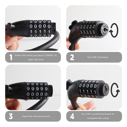 5-Digit Combination Password Lock Bicycle Combination Cable Lock Steel Cable Lock Chain Portable