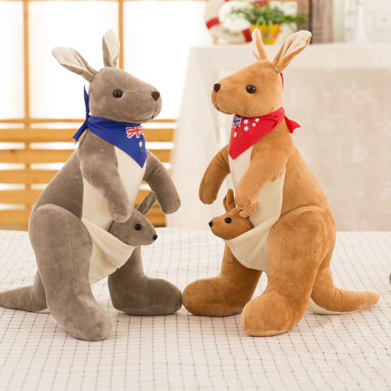 Jue Bei Kangaroo Plush Toy 35cm Dark Brown red scarf 65cm