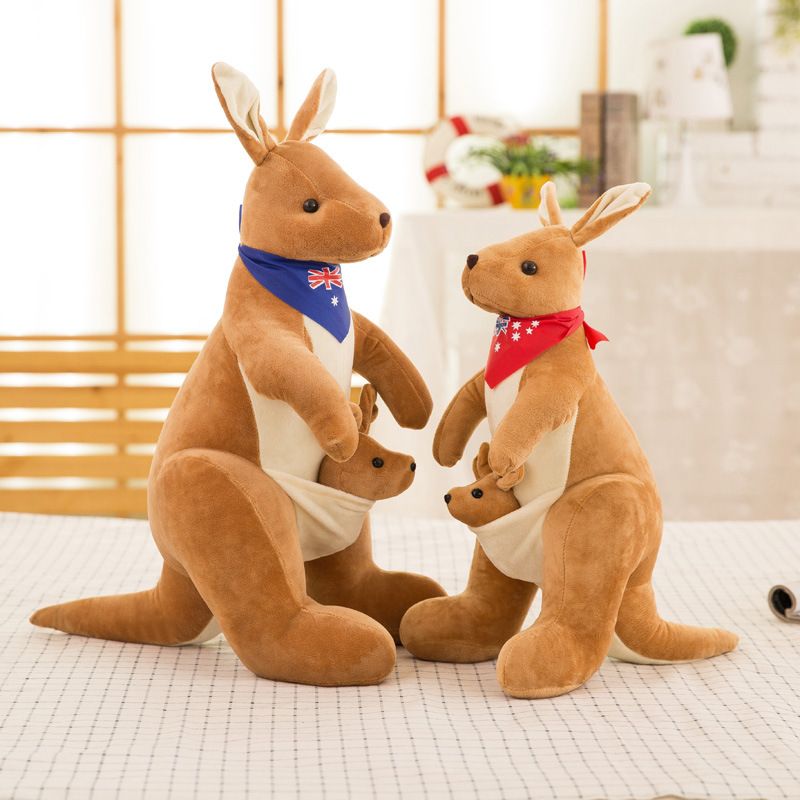 Jue Bei Kangaroo Plush Toy 35cm Dark Brown red scarf 65cm