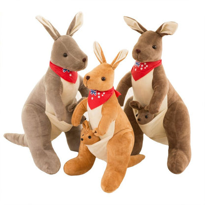 Jue Bei Kangaroo Plush Toy 35cm Dark Brown red scarf 65cm