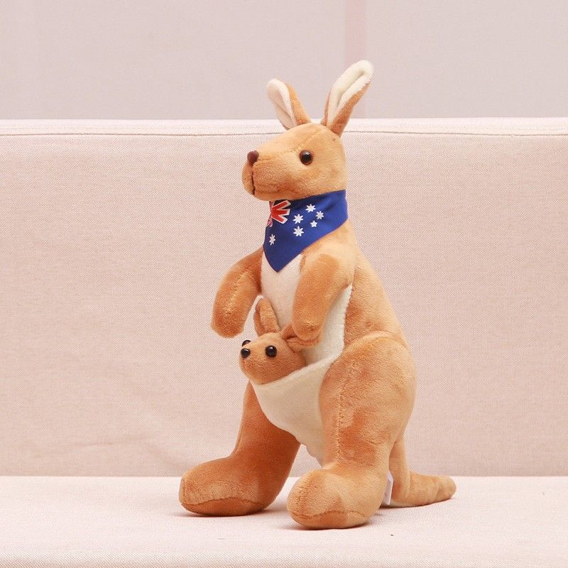 Jue Bei Kangaroo Plush Toy 35cm Light Brown blue scarf