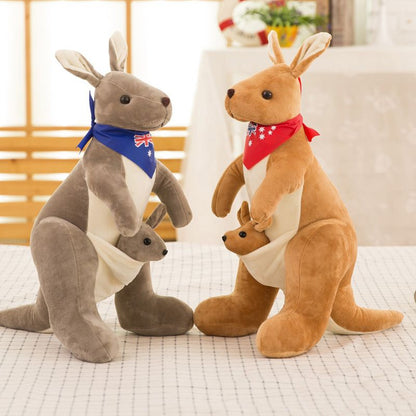 Jue Bei Kangaroo Plush Toy 35cm Gray blue scarf