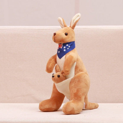 Jue Bei Kangaroo Plush Toy 35cm Light Brown blue scarf 55cm