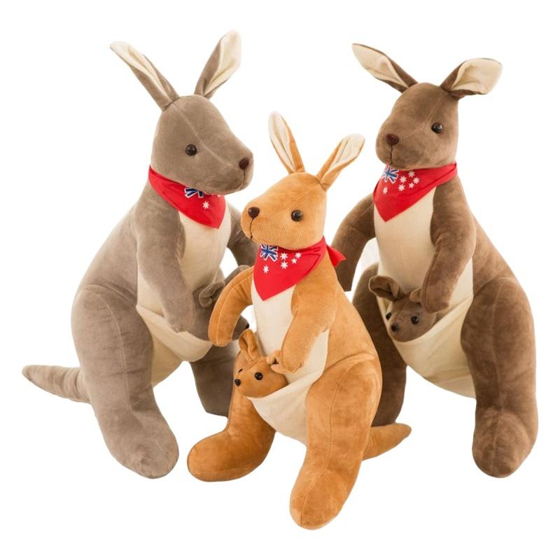 Jue Bei Kangaroo Plush Toy 35cm Light Brown blue scarf 45cm