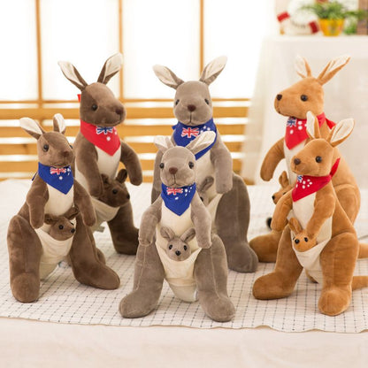 Jue Bei Kangaroo Plush Toy 35cm Light Brown blue scarf 45cm