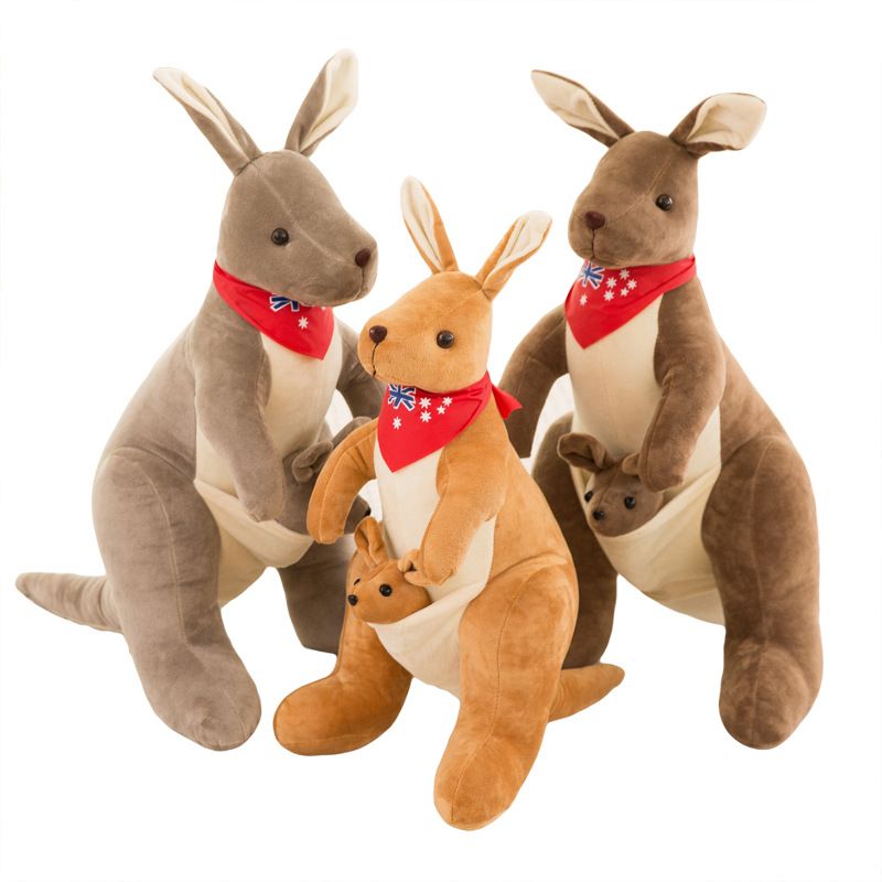 Jue Bei Kangaroo Plush Toy 35cm Light Brown blue scarf 45cm