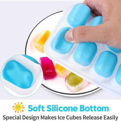 14 Cube Silicone Ice Tray with Lid Blue Set