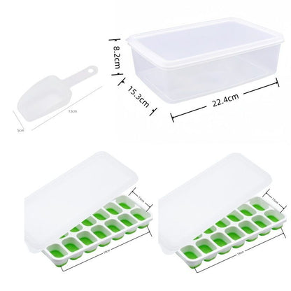 14 Cube Silicone Ice Tray with Lid Green Set