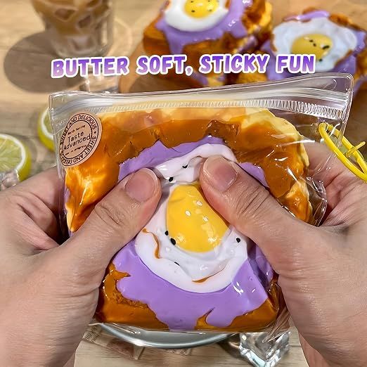 Creative Fried Egg Toast Slow-Rising Stress-Relieving Toy, Handmade,Soft Stress Relief Desktop Gadget for Office & Home, Adult Hand Tension Relaxer, Fun Squeezing Toy