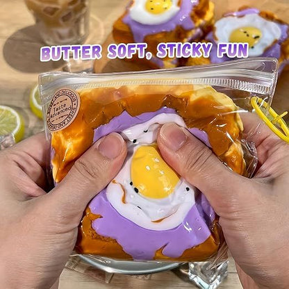 Creative Fried Egg Toast Slow-Rising Stress-Relieving Toy, Handmade,Soft Stress Relief Desktop Gadget for Office & Home, Adult Hand Tension Relaxer, Fun Squeezing Toy