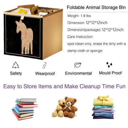2 Packs Collapsible Storage Bins, Retro Style Foldable Storage Box for Toys, Clothes, Books, Closet & Shelves, Durable Home Storage Basket Organizer (A-Horse)