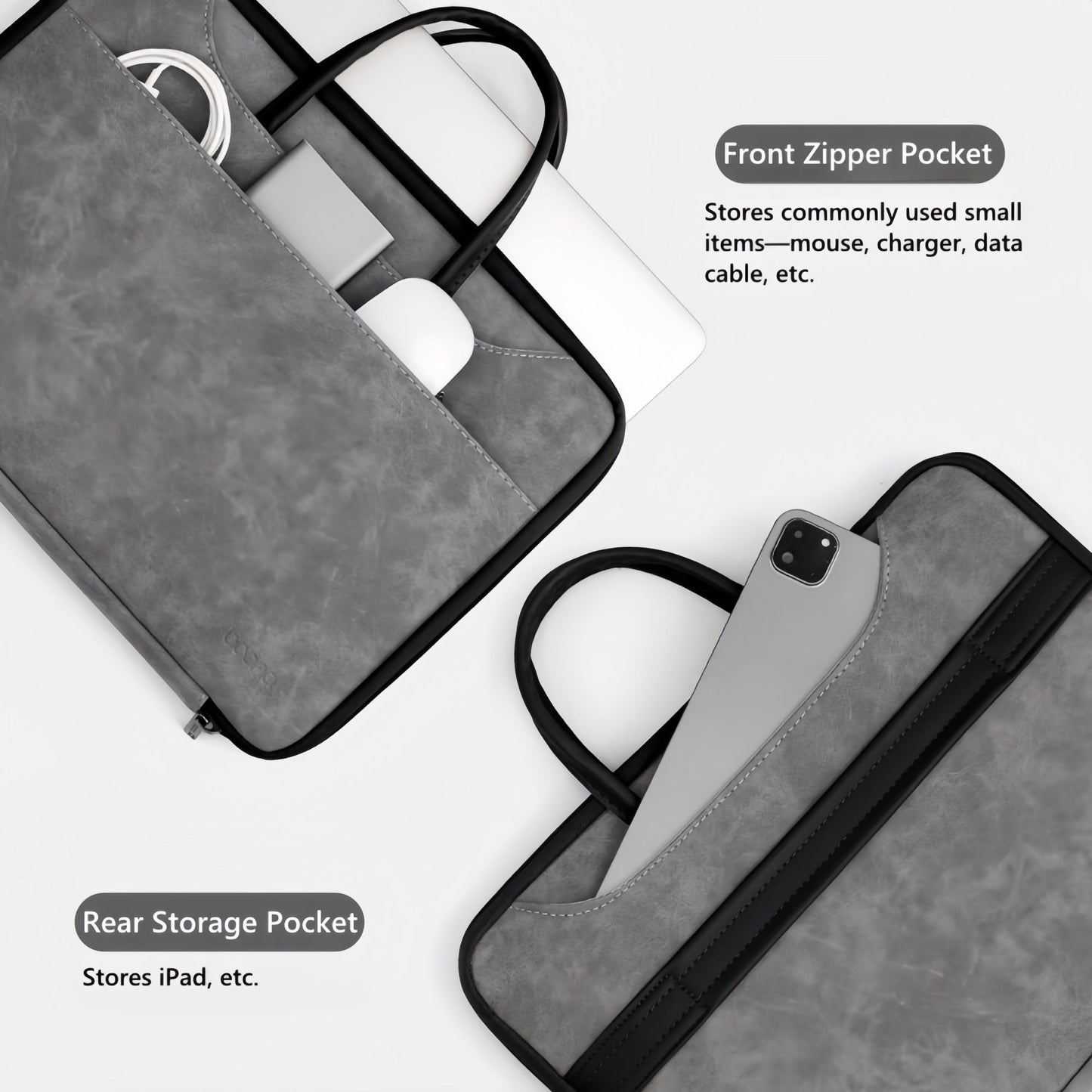 14 Inch PU Leather Laptop Bag, Portable Waterproof Laptop Case, Full Opening and Closing Sleeve Handbag, Briefcase for MacBook Air, Ipad, Business Travel