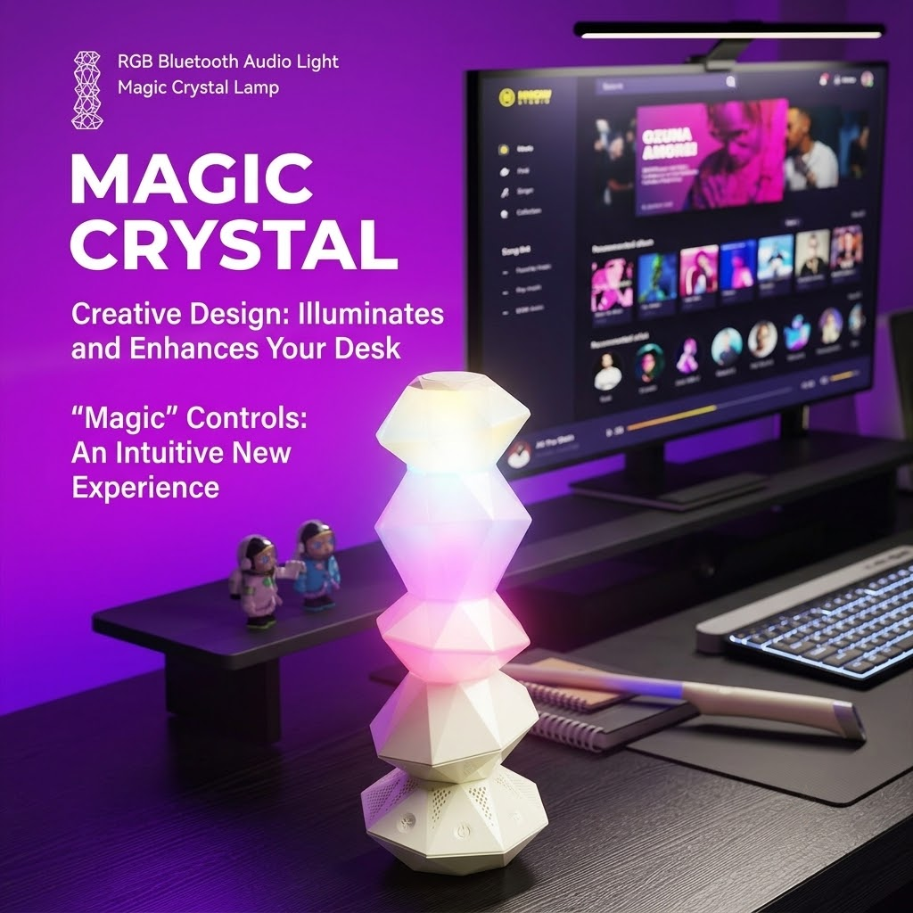 RGB Magic Crystal Speaker Lamp with Bluetooth, Music Sync, and Ambient Lighting for Gaming Desk, Bedroom, or Home Decor (Green)