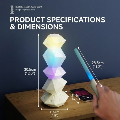 RGB Magic Crystal Speaker Lamp with Bluetooth, Music Sync, and Ambient Lighting for Gaming Desk, Bedroom, or Home Decor (White)