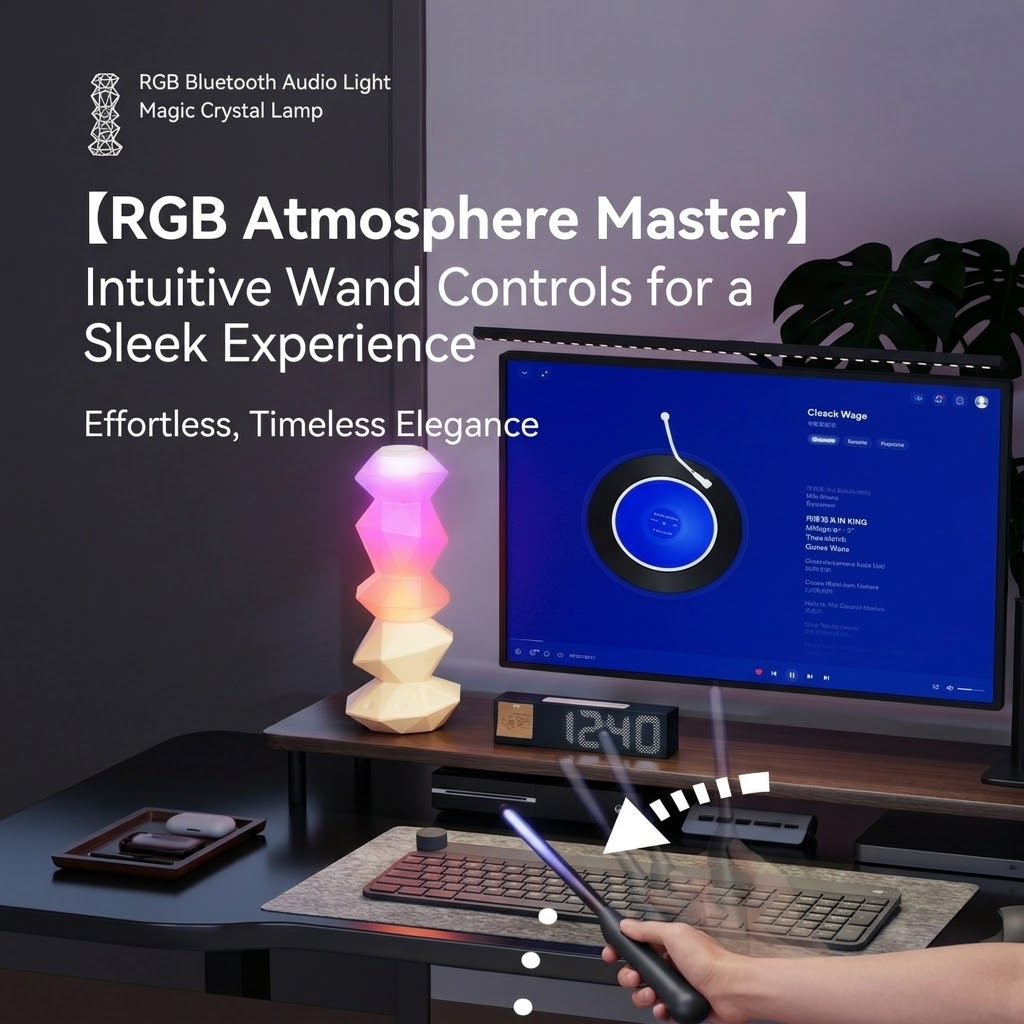 RGB Magic Crystal Speaker Lamp with Bluetooth, Music Sync, and Ambient Lighting for Gaming Desk, Bedroom, or Home Decor (White)