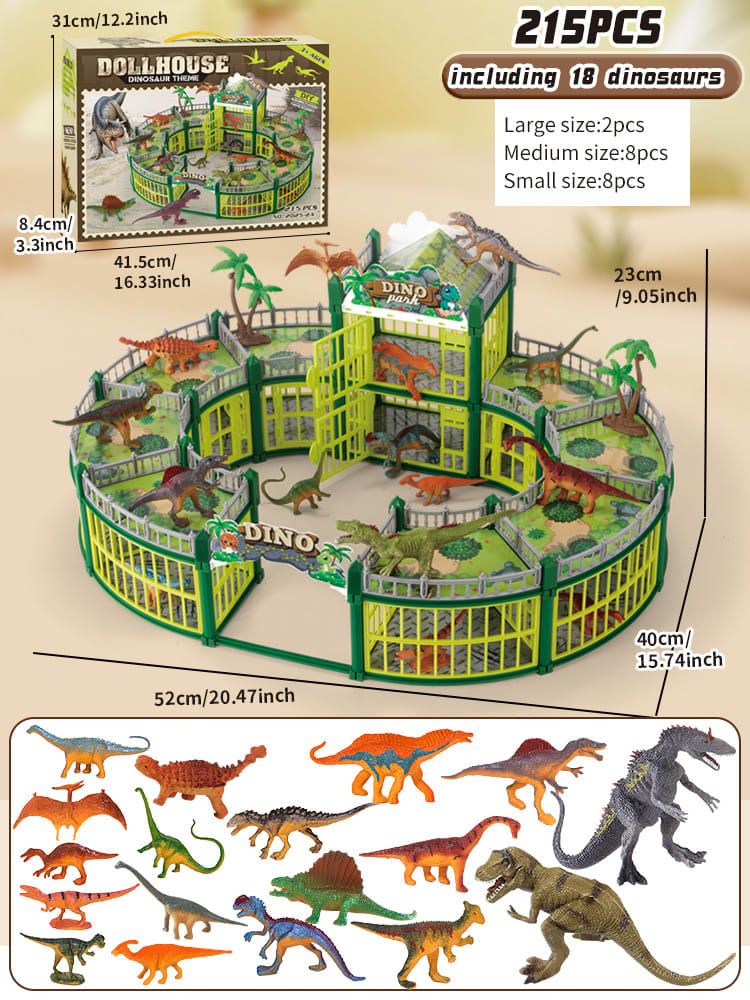 DIY Jurassic Theme Park Building Set for Kids, Creative Dinosaur Arena Toy with Realistic Dinosaurs and Palm Trees, Educational Playset for Ages 3+ to Build and Explore (137PCS, Green)