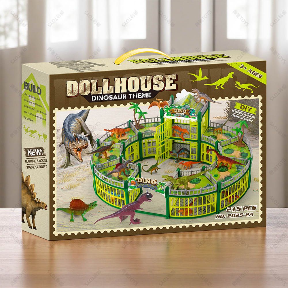 DIY Jurassic Theme Park Building Set for Kids, Creative Dinosaur Arena Toy with Realistic Dinosaurs and Palm Trees, Educational Playset for Ages 3+ to Build and Explore (215PCS, Green)