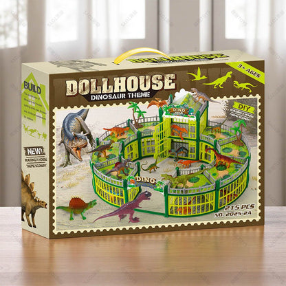 DIY Jurassic Theme Park Building Set for Kids, Creative Dinosaur Arena Toy with Realistic Dinosaurs and Palm Trees, Educational Playset for Ages 3+ to Build and Explore (215PCS, Green)
