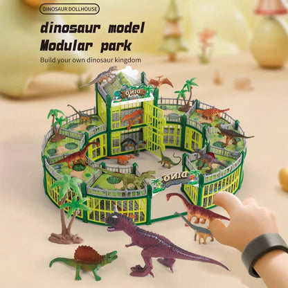 DIY Jurassic Theme Park Building Set for Kids, Creative Dinosaur Arena Toy with Realistic Dinosaurs and Palm Trees, Educational Playset for Ages 3+ to Build and Explore (215PCS, Green)