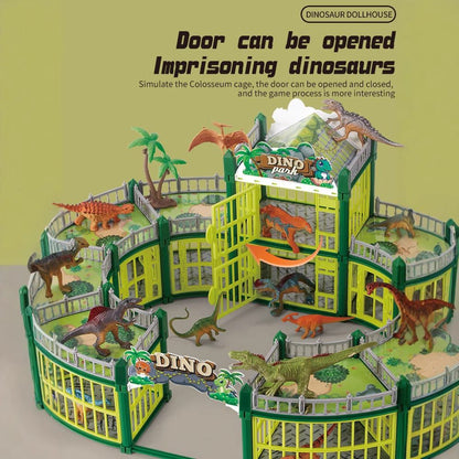 DIY Jurassic Theme Park Building Set for Kids, Creative Dinosaur Arena Toy with Realistic Dinosaurs and Palm Trees, Educational Playset for Ages 3+ to Build and Explore (215PCS, Green)