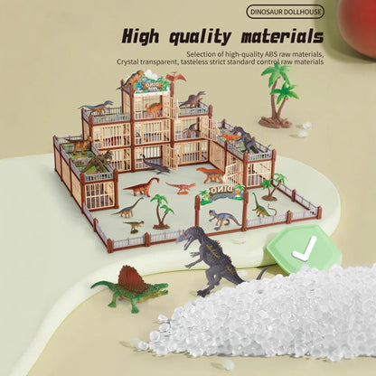 DIY Jurassic Theme Park Building Set for Kids, Creative Dinosaur Arena Toy with Realistic Dinosaurs and Palm Trees, Educational Playset for Ages 3+ to Build and Explore (215PCS, Green)