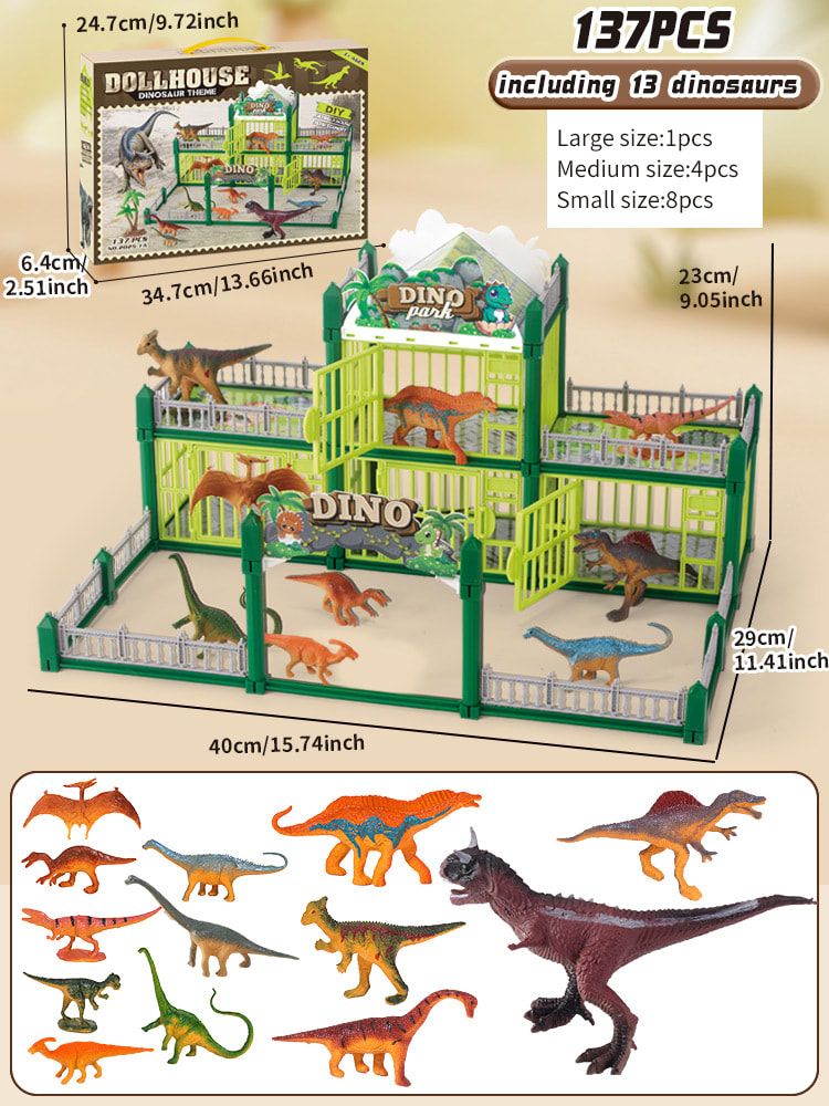 DIY Jurassic Theme Park Building Set for Kids, Creative Dinosaur Arena Toy with Realistic Dinosaurs and Palm Trees, Educational Playset for Ages 3+ to Build and Explore (215PCS, Green)