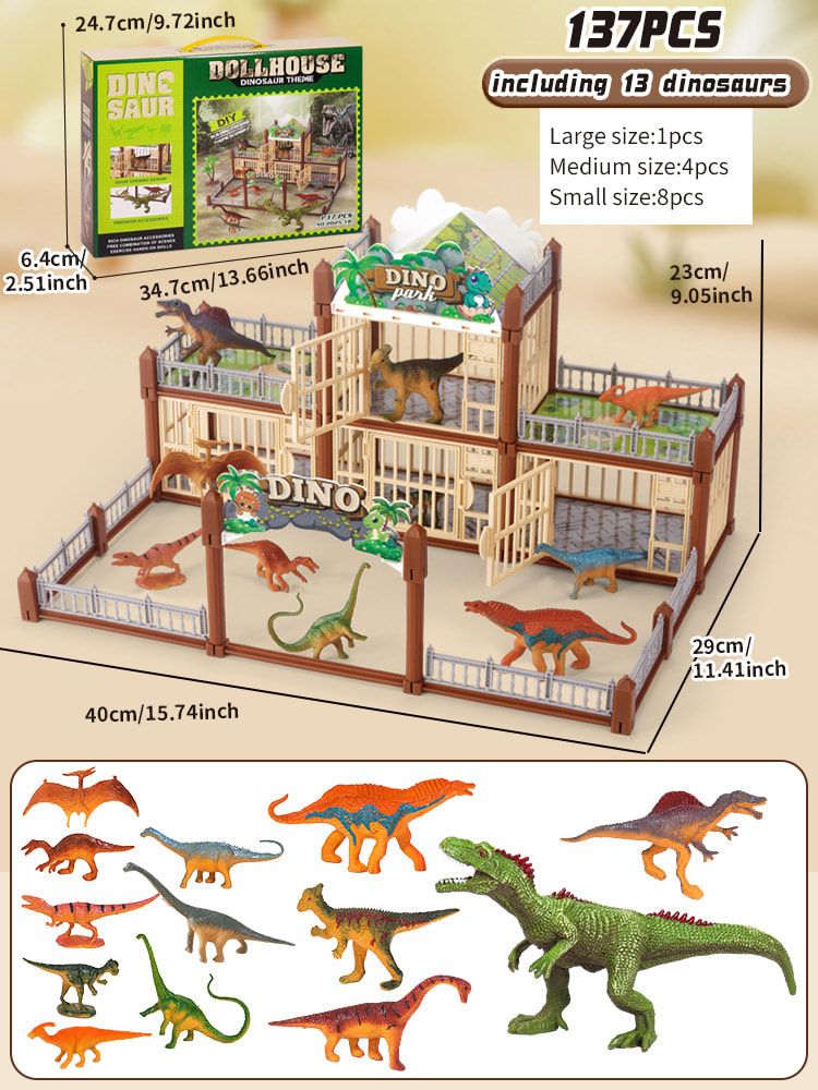 DIY Jurassic Theme Park Building Set for Kids, Creative Dinosaur Arena Toy with Realistic Dinosaurs and Palm Trees, Educational Playset for Ages 3+ to Build and Explore (215PCS, Green)
