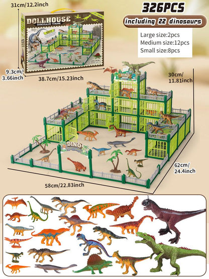 DIY Jurassic Theme Park Building Set for Kids, Creative Dinosaur Arena Toy with Realistic Dinosaurs and Palm Trees, Educational Playset for Ages 3+ to Build and Explore (215PCS, Green)