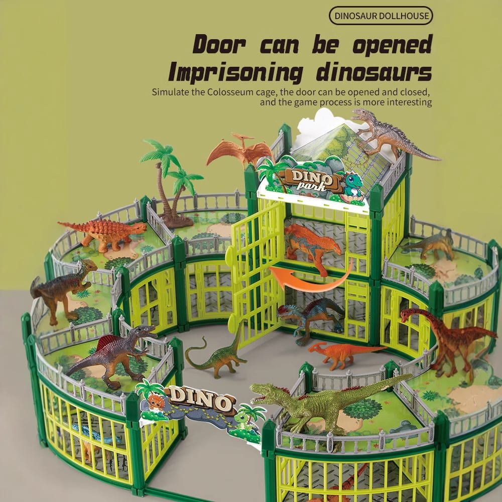 DIY Jurassic Theme Park Building Set for Kids, Creative Dinosaur Arena Toy with Realistic Dinosaurs and Palm Trees, Educational Playset for Ages 3+ to Build and Explore (326PCS, Green)