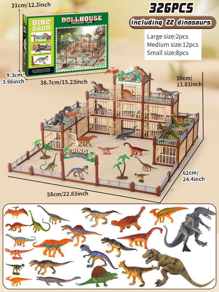 DIY Jurassic Theme Park Building Set for Kids, Creative Dinosaur Arena Toy with Realistic Dinosaurs and Palm Trees, Educational Playset for Ages 3+ to Build and Explore (326PCS, Green)