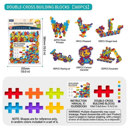6-Color Mix Double Cross Building Blocks Set for Kids - Creative STEM Early Learning Toys for Ages 3-6, Ideal for Preschool, Home Play, and Educational Gifts (130PCS)