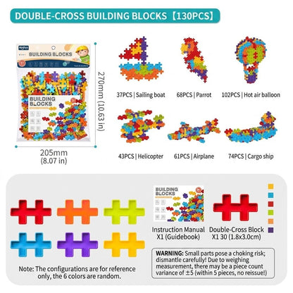 6-Color Mix Double Cross Building Blocks Set for Kids - Creative STEM Early Learning Toys for Ages 3-6, Ideal for Preschool, Home Play, and Educational Gifts (230PCS)