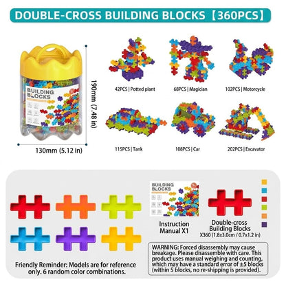6-Color Mix Double Cross Building Blocks Set for Kids - Creative STEM Early Learning Toys for Ages 3-6, Ideal for Preschool, Home Play, and Educational Gifts (360PCS)