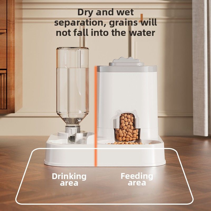 Automatic Pet Feeder and Water Dispenser Combo, 7-Day Capacity for Cats and Small Dogs, Self-Refilling Water Bowl with Gravity Flow, No Battery Needed, Modern White Design with Sturdy Base (Grey)