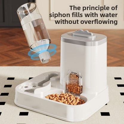 Automatic Pet Feeder and Water Dispenser Combo, 7-Day Capacity for Cats and Small Dogs, Self-Refilling Water Bowl with Gravity Flow, No Battery Needed, Modern White Design with Sturdy Base (Pink)