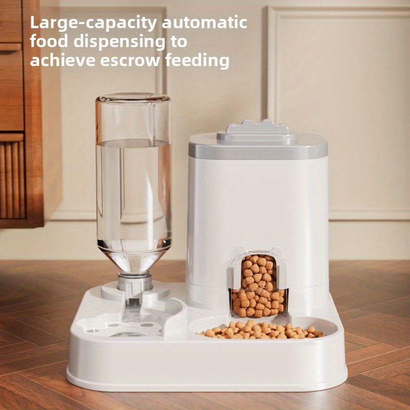 Automatic Pet Feeder and Water Dispenser Combo, 7-Day Capacity for Cats and Small Dogs, Self-Refilling Water Bowl with Gravity Flow, No Battery Needed, Modern White Design with Sturdy Base (Pink)