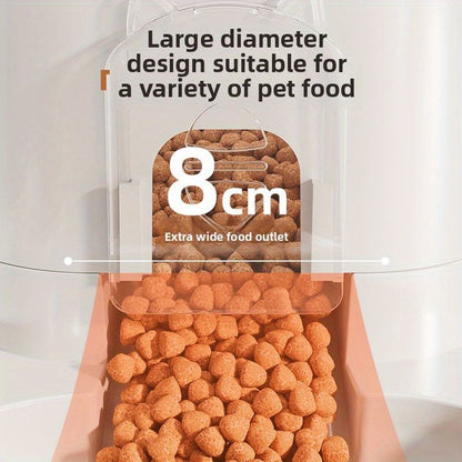 Automatic Pet Feeder and Water Dispenser Combo, 7-Day Capacity for Cats and Small Dogs, Self-Refilling Water Bowl with Gravity Flow, No Battery Needed, Modern White Design with Sturdy Base (Pink)